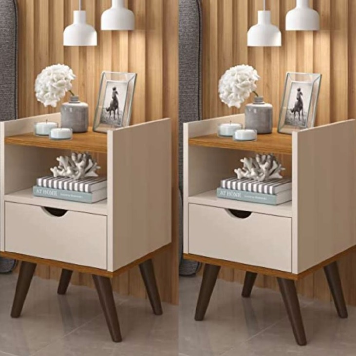 Conjunto 2 Mesa De Cabeceira Madesa Grécia Plus (Off White/Freijó)