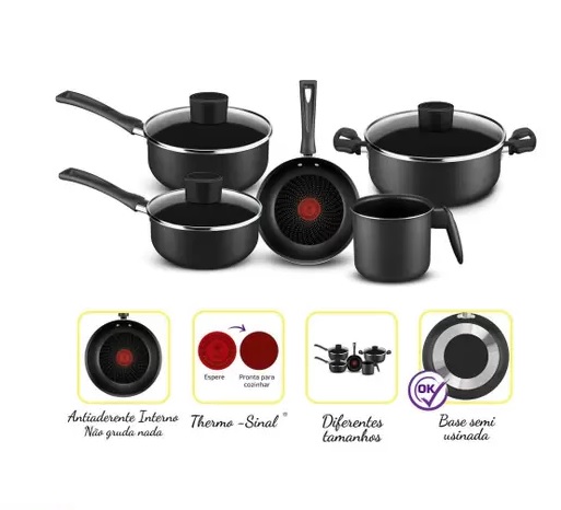 Conjunto 5 Peças Antiaderente Pratic Rochedo Cinza