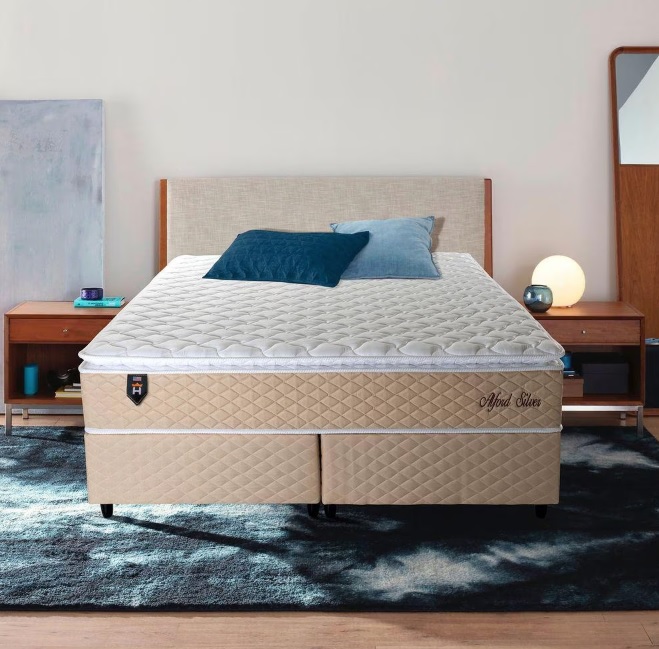 Conjunto Cama Box King Size Alford 193x203x66 Bege c/ Molas Ensacadas