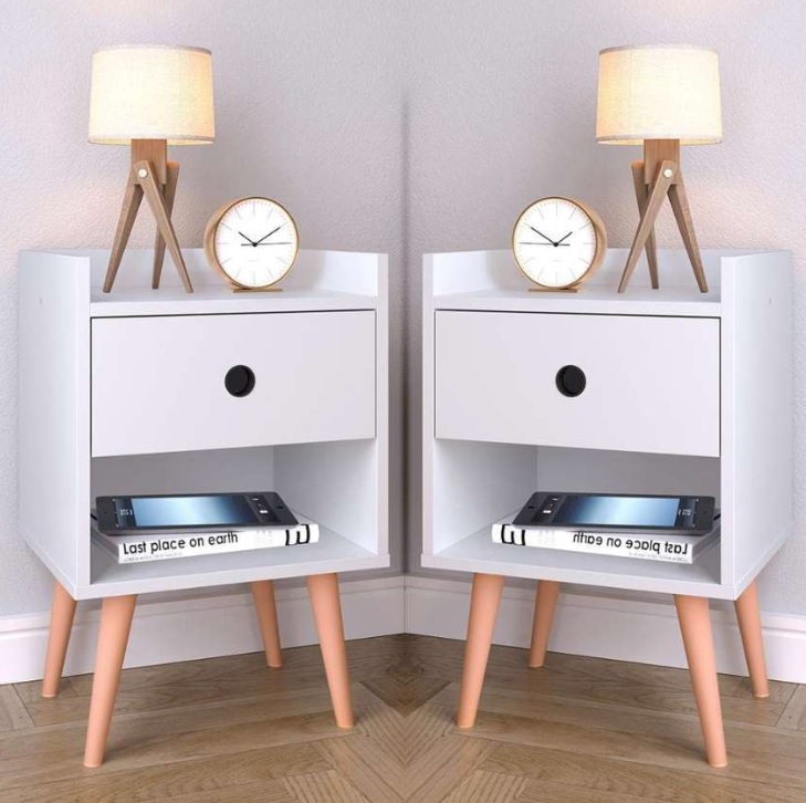 Conjunto Kit 2 Mesas de cabeceira Compacta Retrô Mesinha Canto Quarto Lateral Cama Com Gaveta e Nicho Para Decoração e Organização Cantinho Descanso Decore – Branco – Lojas RPM