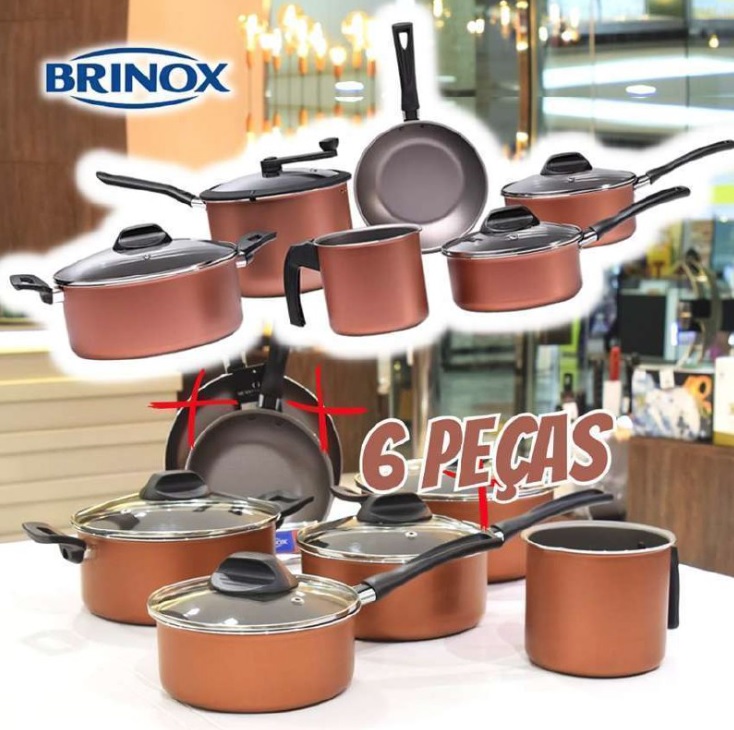 Conjunto de Panelas 6 Peças Brinox Clove em Alumínio com Revestimento Interno Antiaderente Pro-Flon e Tampas de Vidro com Saída de Vapor – Cobre