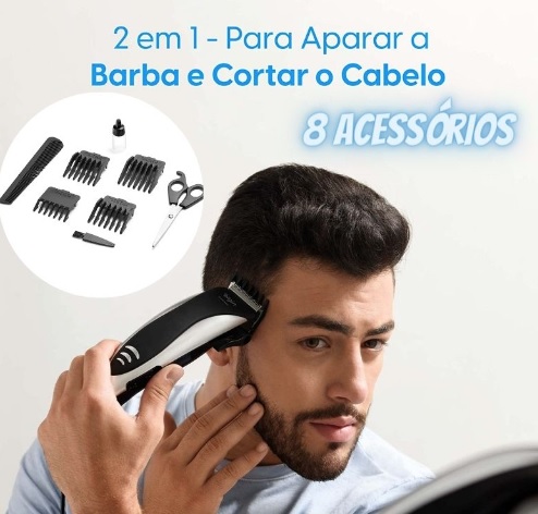 Cortador Aparador de Cabelo e Barba Studio Men Elgin com 8 acessórios Preto e Prata