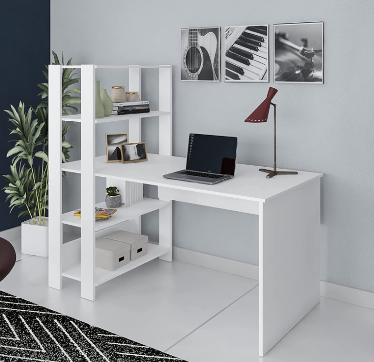 Escrivaninha com Estante Lateral MATCH cor Branco – Artely