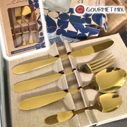 Faqueiro 16 pcs lovers ouro gourmet mix