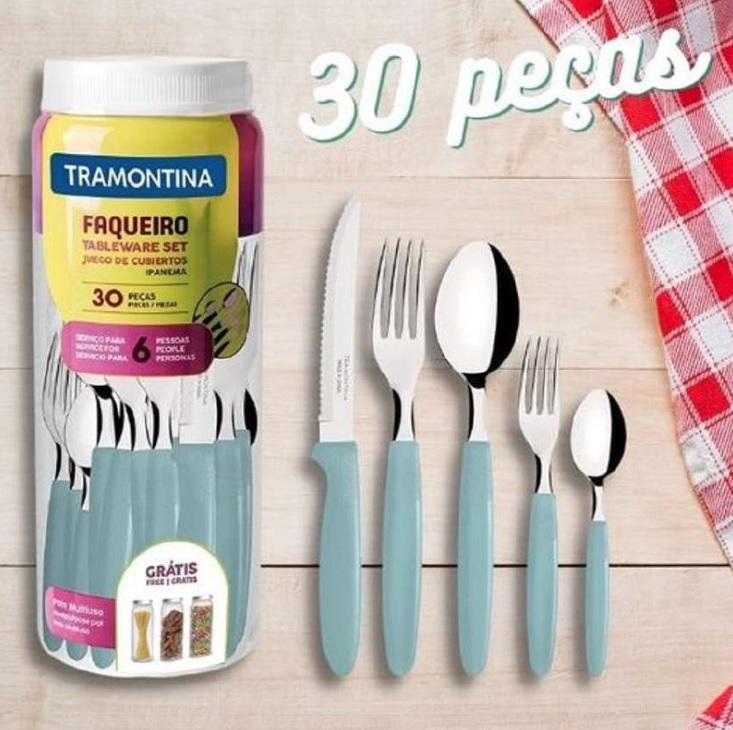 Faqueiro Inox 30pc Ipanema Men Tramontina Turquesa No Voltagev