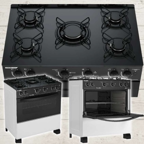 Fogão Esmaltec 5 Bocas Caribe Glass Branco Bivolt