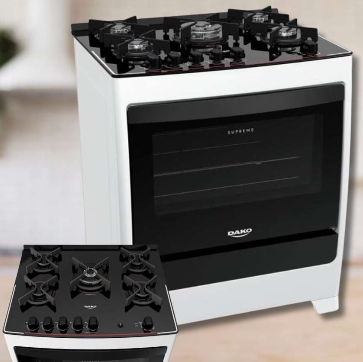 Fogão de Piso Dako 5 Bocas Supreme Glass com Mesa de Vidro e Tripla Chama Branco – Bivolt