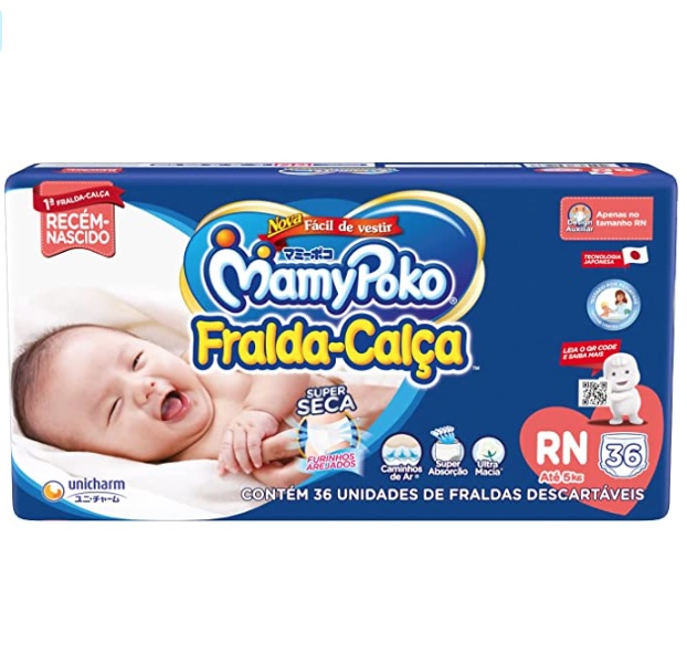 Fralda-Calça Mamypoko Tamanho RN, 36 Unidades