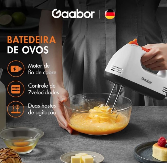 Gaabor Batedeira De Mão Elétrica 100w Portátil 7 Velocidades 127v