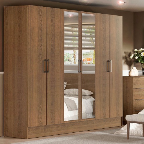 Guarda-Roupa Casal Madesa Vip Plus 6 Portas Batentes com Espelho