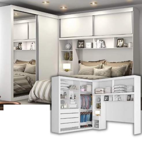 Guarda-roupa Casal 4 Portas de Correr 5 Gavetas – Móveis Europa Milão 12.033 com Espelho