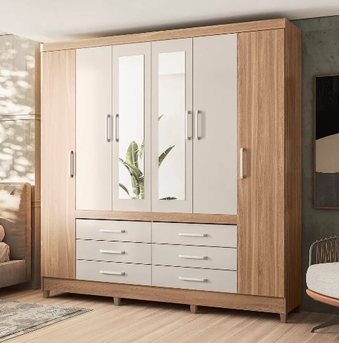 Guarda-roupa Casal com Espelho 6 Portas – 6 Gavetas Demobile Paris II