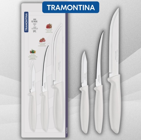 Jogo de Facas 3 Peças Tramontina Plenus Branco