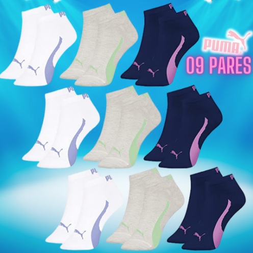 Kit 09 Pares Meias Puma Sapatilha Esportiva Feminino Adulto ( 6 opções )