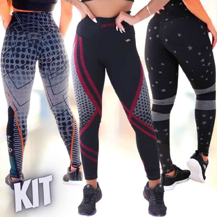 Kit com 3 Calças Legging Mescla Sublimadas