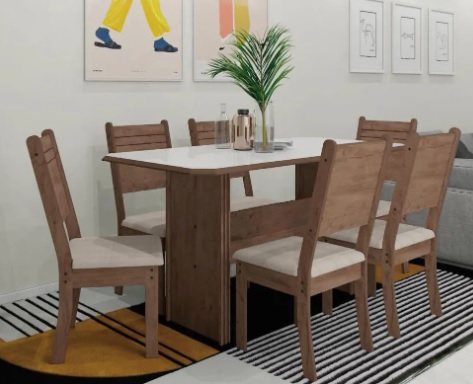 Mesa de Jantar 6 Cadeiras 6 Lugares Retangular – Indekes Cristal