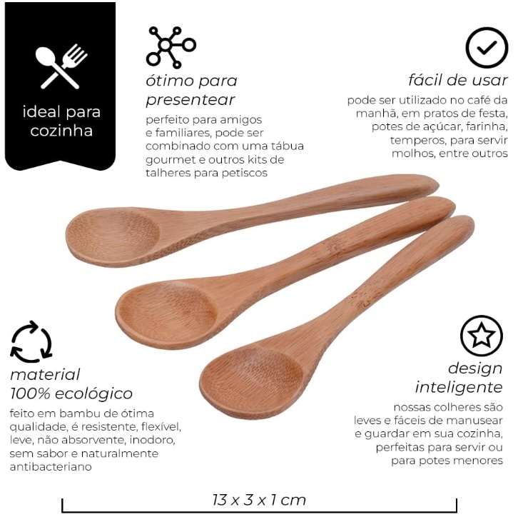 Mimo Style Jogo de Colheres Ecokitchen Feito Inteiramente de Bambu Ecológico