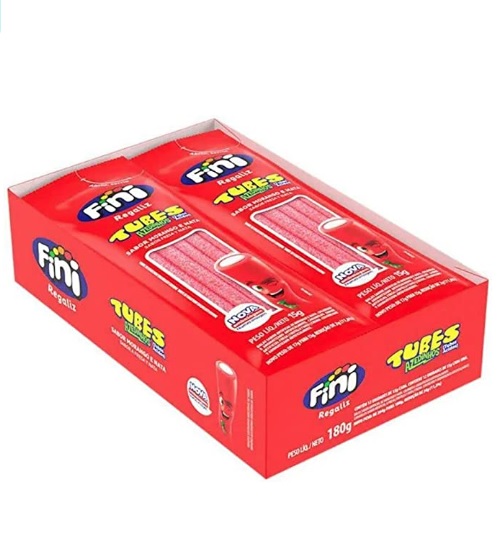 Mini Bala de Gelatina Tubes Morango Cítrico 17g c/12 – Fini