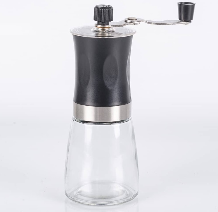 Moedor Manual de Café e Grãos Inox e Vidro Com Núcleo em Cerâmica