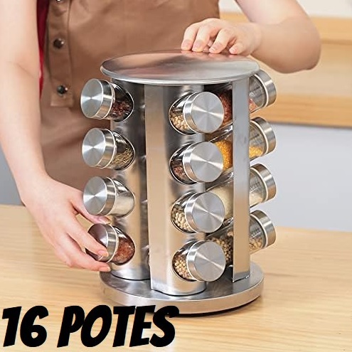 Porta Temperos Condimentos Giratório Inox 16 Potes (Inox)