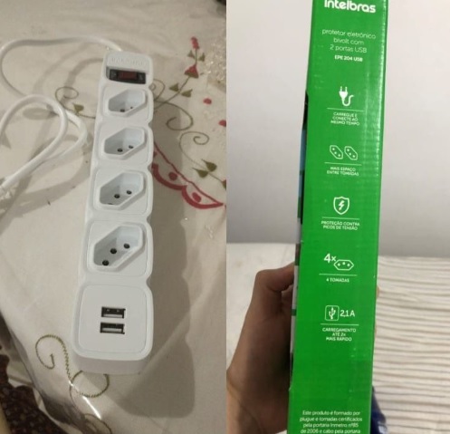 Protetor Eletrônico com 4 tomadas e 2 entradas USB EPE 204 Branco Intelbras