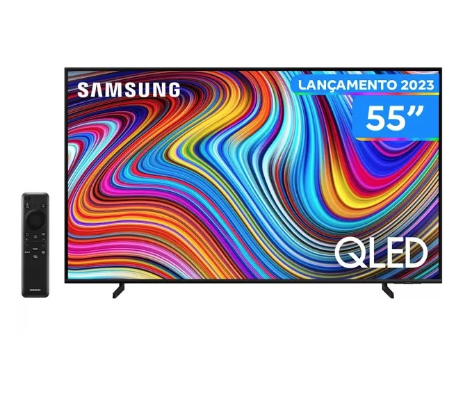 Smart TV 55” UHD 4K QLED Samsung QN55Q60 – Lançamento 2023 Wi-Fi Bluetooth 3 HDMI 2 USB