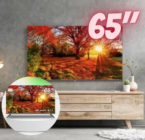 Smart TV 65″ HQ 4K com Conversor Digital externo 3 HDMI 2 USB WI-FI Design Slim e tela Frameless