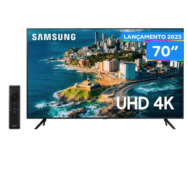Smart TV 70” UHD 4K LED Samsung 70CU7700 – Lançamento 2023 Wi-Fi Bluetooth Alexa 3 HDMI