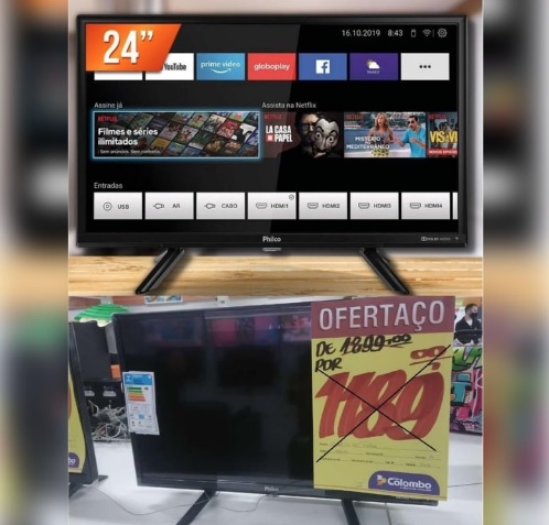 Smart TV LED 24″ Philco PTV24G50SN Conversor Digital HD com 2 HDMI