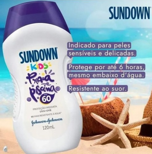 Sundown Protetor Solar Infantil Corpo e Rosto Praia e Piscina Kids FPS 60, 120ml