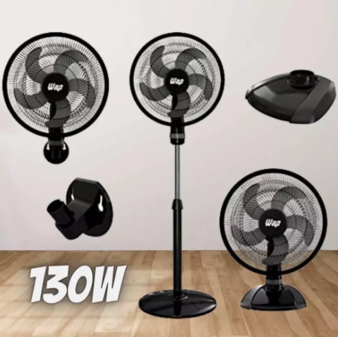 Ventilador de Coluna, Parede e Mesa WAP Rajada TURBO W130 3 EM 1 Preto 130W 50CM 127V
