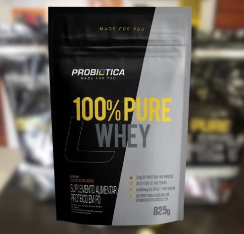 100% Pure Whey Refil (825G) – Sabor Chocolate, Probiótica