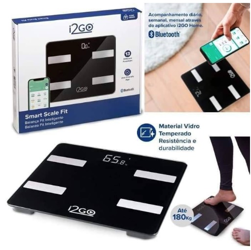 Balança Corporal Inteligente Bioimpedância Bluetooth Smart Scale Fit Preto I2GO – I2GO Home