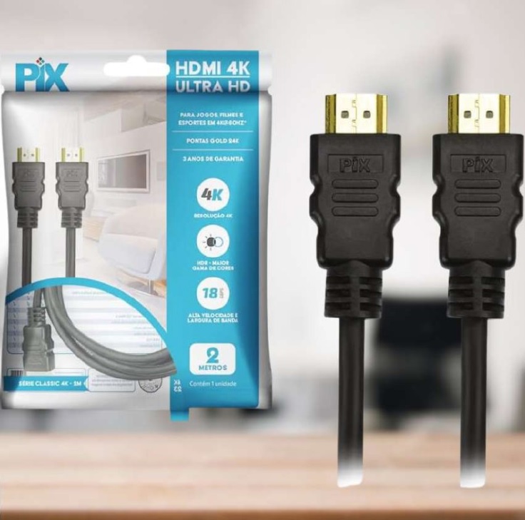 Cabo Hdmi 2.0 4K Hdr 19P 2M Pix Gold, Preto