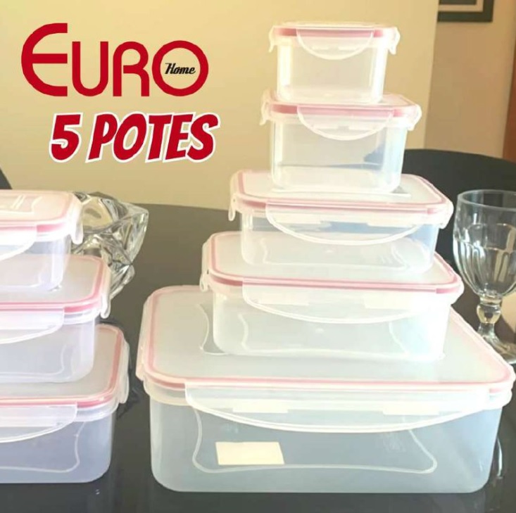 Conjunto 5 Potes Herméticos Vermelho,PLA3604-VM, Euro Home
