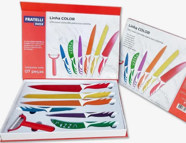 Conjunto de Facas e Descascador de Legumes Fratelli em Inox e Plástico – 7 Peças
