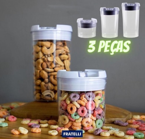 Conjunto de Potes Redondos Herméticos 3 Peças Fratelli em Acrílico/Plástico – Transparente/Branco