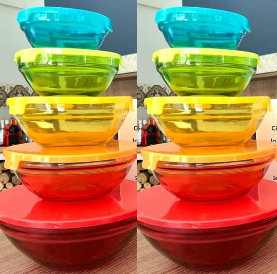 Jogo de Tigelas de Vidro Colorido com Tampa 10 peças – Casambiente