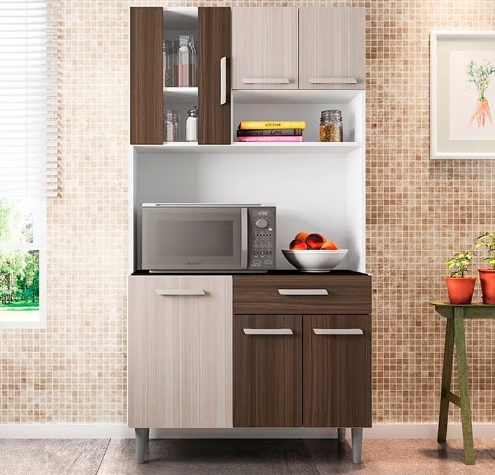 Cozinha Compacta Poliman Móveis Carol com 6 Portas e 1 Gaveta – 91cm de largura
