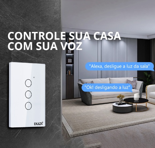 EKAZA Interruptor Inteligente, Touch, Wifi+BLE, 3 botões, Branco, Compativel com Google home e Alexa -T207-3W