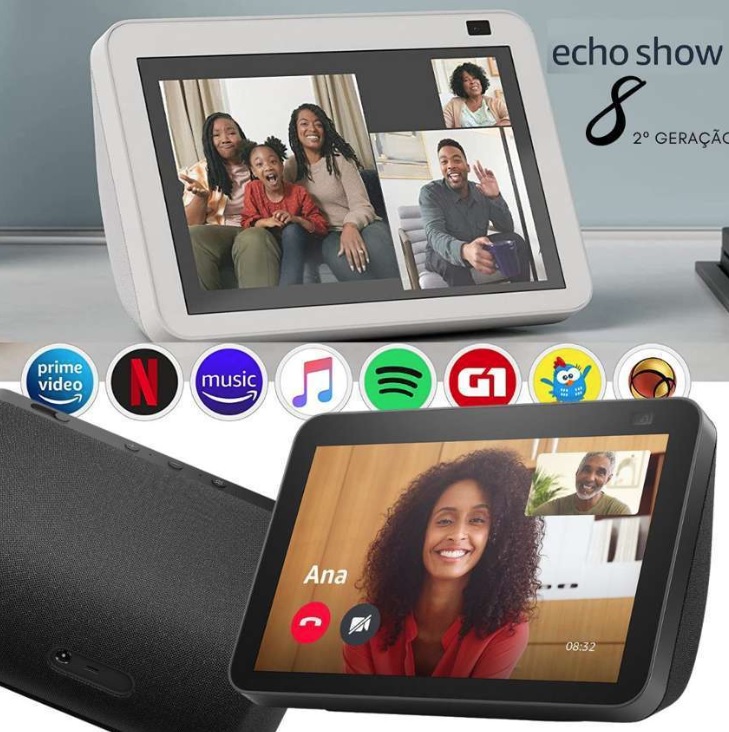 Echo Show 8 (2ª Geração): Smart Display HD de 8″ com Alexa e câmera de 13 MP – Cor Branca
