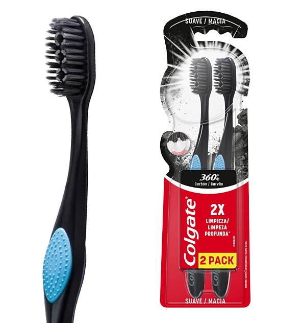Escova Dental Colgate 360º Preto, Pacote com 2 unidades