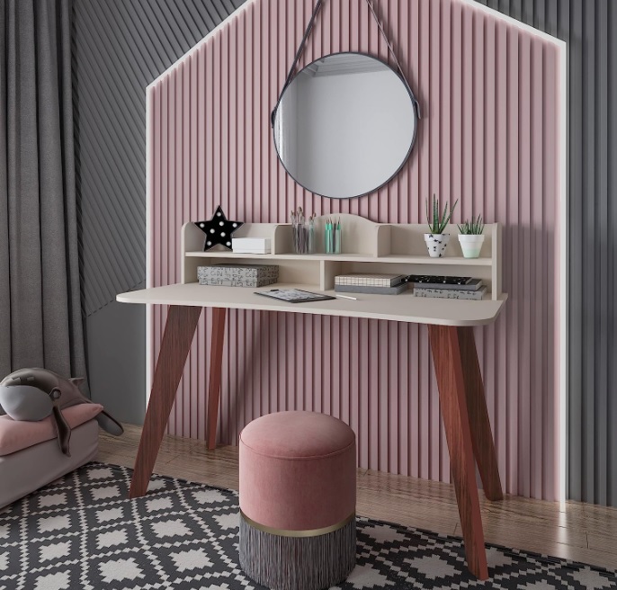 Escrivaninha com nichos SOFIA cor Off White/Cedro – Artely