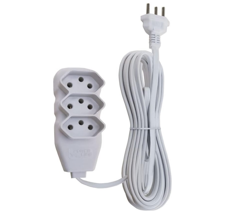 Extensao 3 Tomadas Slim Tripolar Branco 5,0M