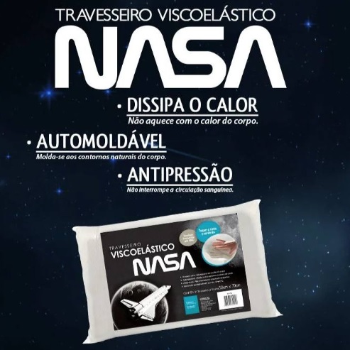 Fibrasca Nasa – Travesseiro Visco, Branco, 40 X 60 Cm, Enchimento 100% Poliuretano