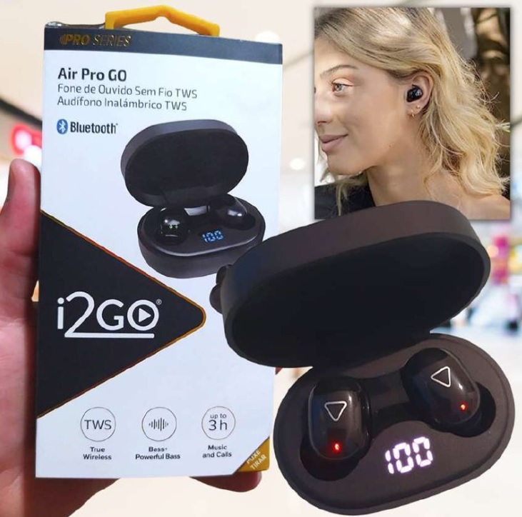 Fone de Ouvido Bluetooth Sem Fio TWS Air PRO Go i2GO com Estojo de Carregamento – i2GO PRO 5
