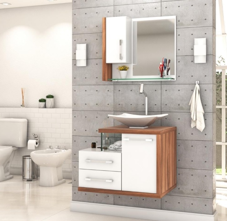 Oferta para membros Prime: Gabinete para Banheiro C/cuba L38 e Espelheira Legno 650