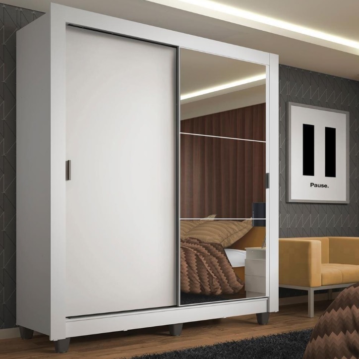 Guarda-Roupa Solteiro Madesa Denver 2 Portas de Correr com Espelho com Pés