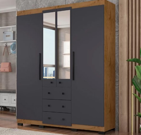 Guarda-roupa Casal com Espelho 4 Portas 3 Gavetas – Araplac EB22043