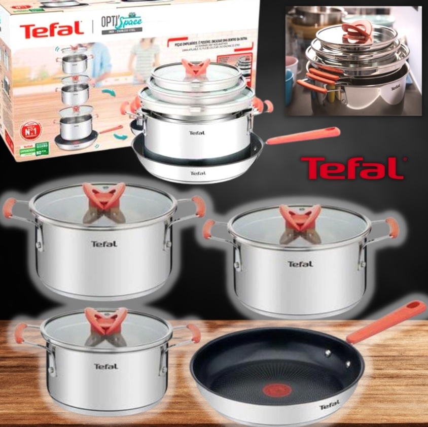 Jogo de Panelas 4 Peças Tefal Opti’space em Inox com Fundo Triplo